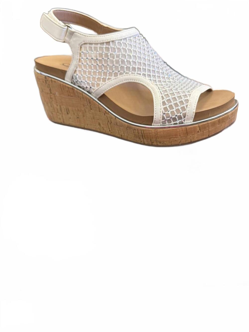 NEW CORKYS FOOTWEAR women's carley wedge in white sparkly mesh